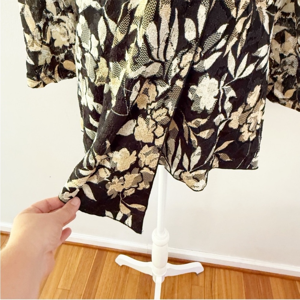 Vintage Women Y2K Dark Floral Lace Asymmetrical Babydoll Top Large Office Casual - Picture 3 of 8